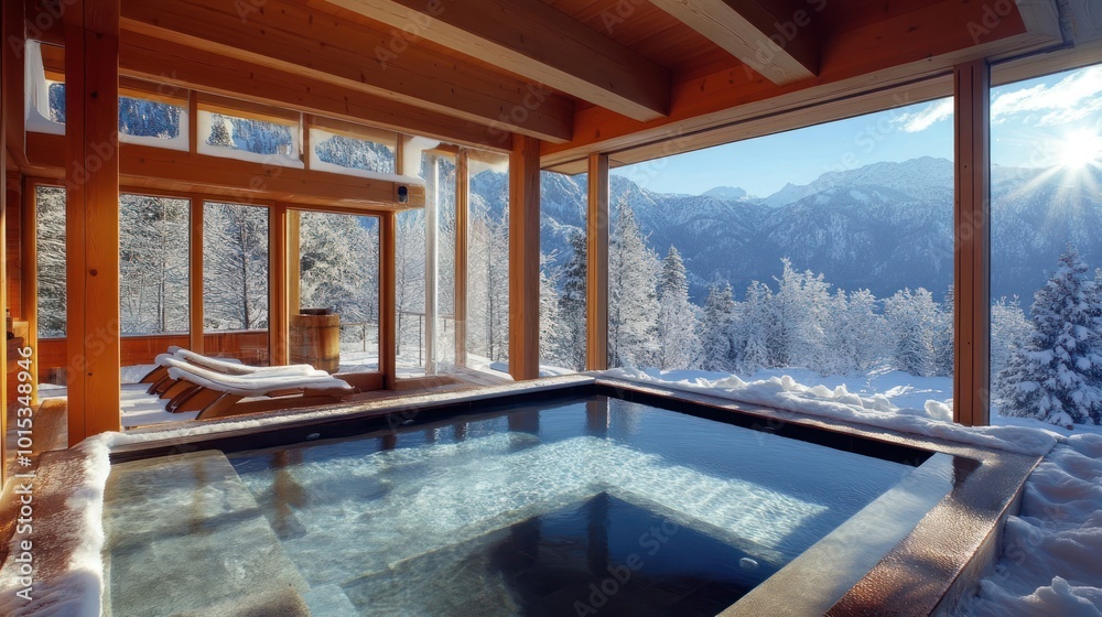 Fototapeta premium Indoor Pool with Stunning Mountain View