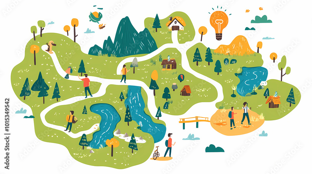 Fototapeta premium Heros journey map, flat design illustration, adventurous, isolated on white background. Heros Journey. Illustration