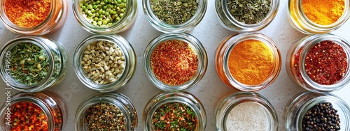 various condiments on the table. Selective focus