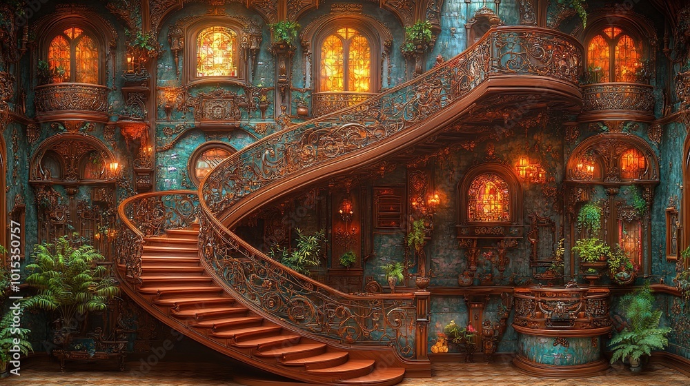 Obraz premium Elegant staircase in a richly decorated interior.