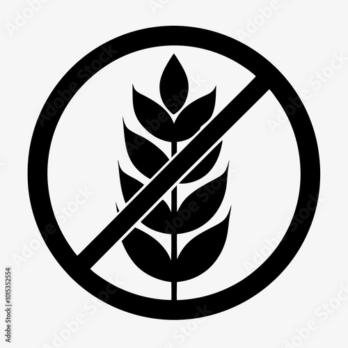 Illustration of a no gluten symbol with a wheat stalk inside a prohibition sign, copy space.