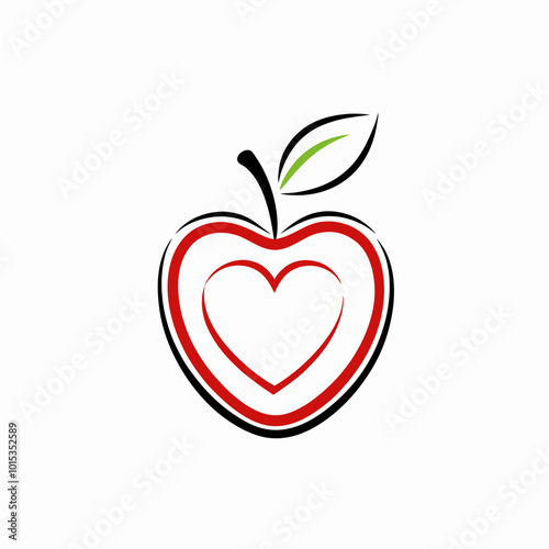 Colorful illustration of an apple with a heart shape, symbolizing love for healthy eating.
