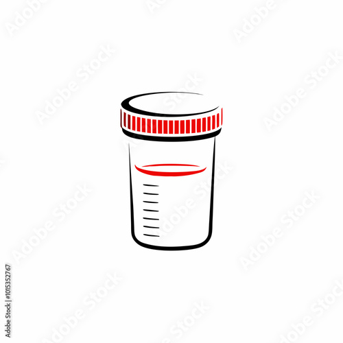 Outline illustration of urine collection cup , healthcare concept, simple design, copy space