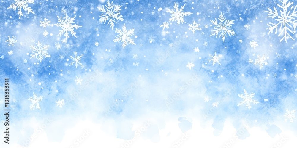 A magical winter background with delicate snowflakes drifting softly against a serene blue sky, creating a peaceful atmosphere that invites daydreams and quiet reflection A magical winter background with delicate snowflakes drifting softly against a serene blue sky, creating a peaceful atmosphere that invites daydreams and quiet reflection