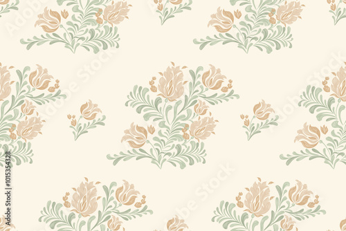 Ethnic Floral pattern wallpaper lotus flower motif seamless paisley embroidery on white background Ikat vintage Japanese oriental modern traditional style abstract vector illustration.