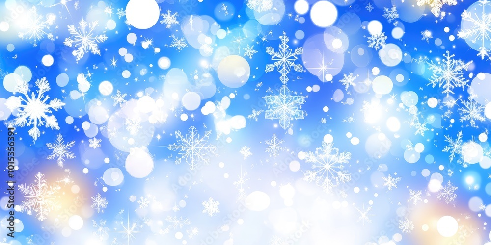 A tranquil winter background filled with sparkling snowflakes drifting gently against a bright blue sky, creating a dreamy atmosphere during a serene winter day A tranquil winter background filled with sparkling snowflakes drifting gently against a bright blue sky, creating a dreamy atmosphere during a serene winter day