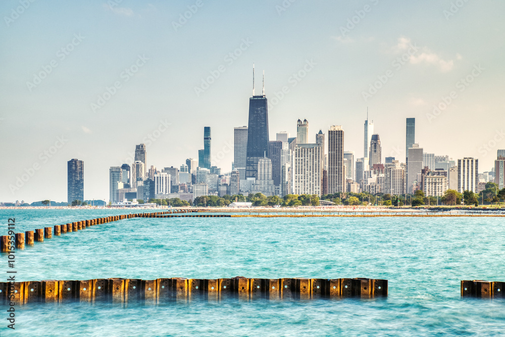 Chicago Skyline over the Lake Michigan during a Sunny Day Chicago Skyline over the Lake Michigan during a Sunny Day
