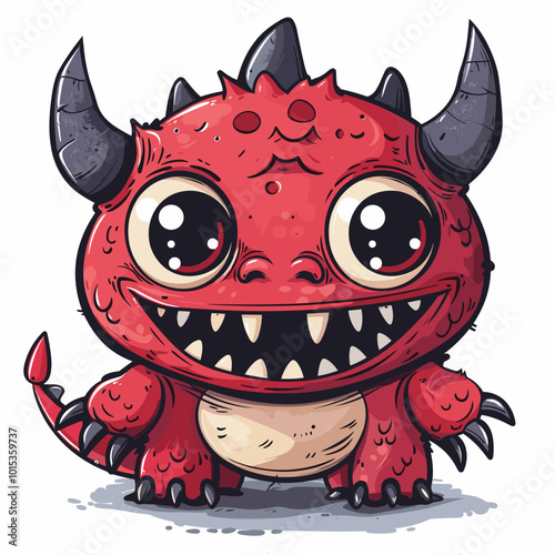 A red monster with big eyes and a big smile. It looks like it's happy and friendly