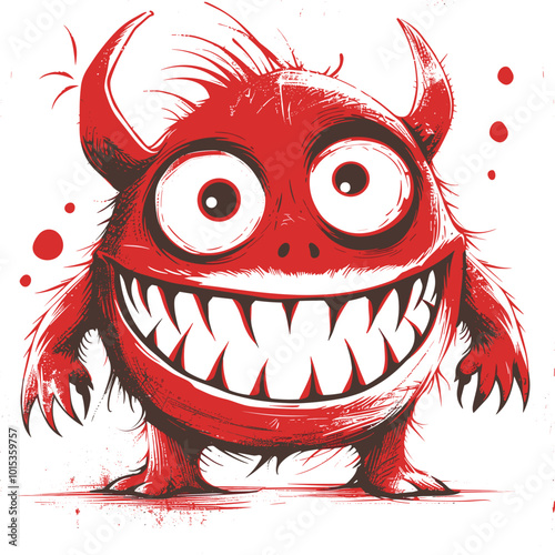 A red monster with big eyes and a big smile. It looks like it's happy and friendly