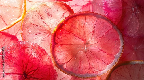   A collection of chopped grapefruits arranged on top of an assortment of cut-up grapefruits photo