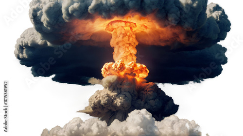 Large nuclear explosion rising above the desert landscape during a clear day ...