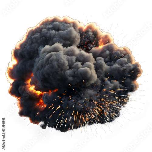 A large explosion with billowing smoke and bright sparks against a dark backdrop