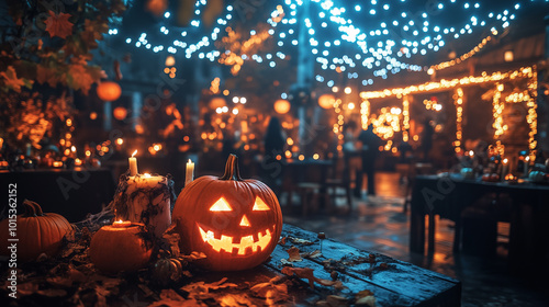 Halloween party. Costume party, halloween festival. A spooky Halloween party scene with costumed guests and eerie decorations