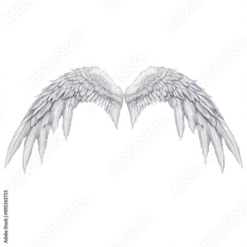 Elegant white angel wings positioned symmetrically against a plain background