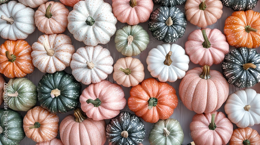 A cluster of miniature pumpkins perched on a white table, adjacent to a mound of diminutive pumpkins A cluster of miniature pumpkins perched on a white table, adjacent to a mound of diminutive pumpkins