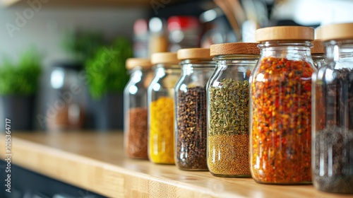 various condiments on the table. Selective focus