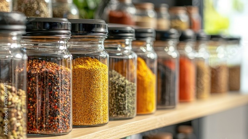 various condiments on the table. Selective focus