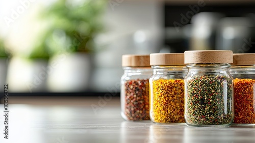 various condiments on the table. Selective focus
