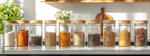 various condiments on the table. Selective focus