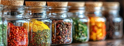 various condiments on the table. Selective focus