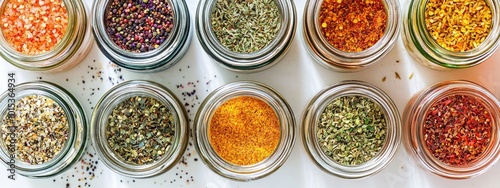 various condiments on the table. Selective focus