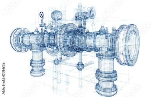 Technical Drawing of a Complex Industrial Pipeline System