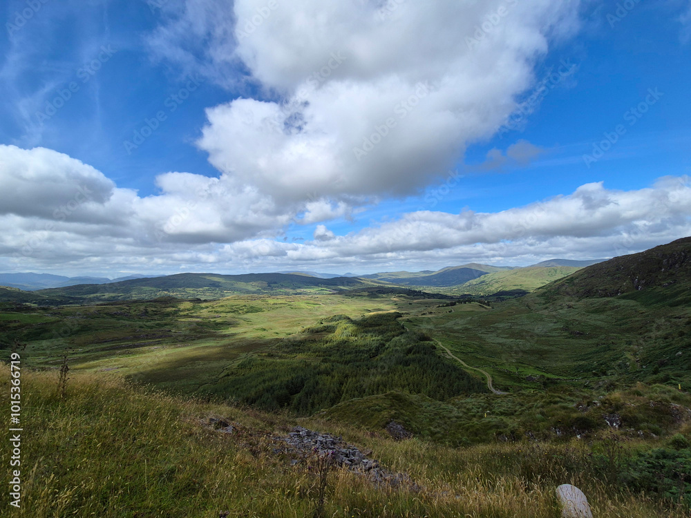 Fototapeta premium White fluffy clouds in the summer sky and natural landscape background