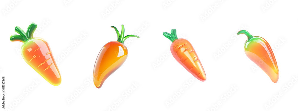 Shiny Cartoon Carrots. Illustration.on transparent, white background, isolate PNG