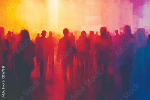 Abstract group of crowded people. Mob of people. Confusion of people. Multiple colored exposure, Generative AI