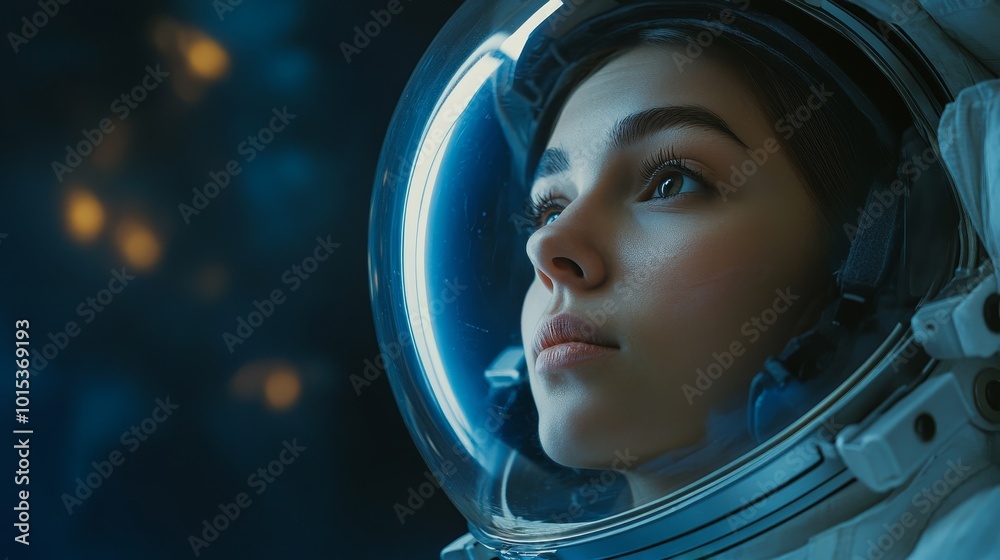Woman cosmonaut in space composition background Woman cosmonaut in space composition background