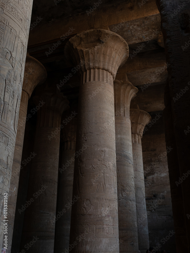 Columns inside the temple of the god Horus in Edfu Egypt Columns inside the temple of the god Horus in Edfu Egypt