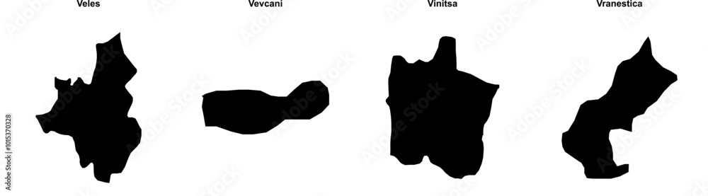 Veles, Vevcani, Vinitsa, Vranestica outline maps
