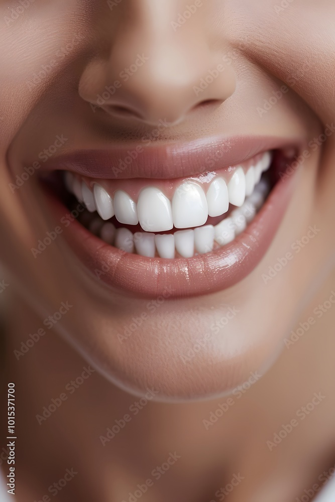 Fototapeta premium Teeth whitening smile of woman with white teeth