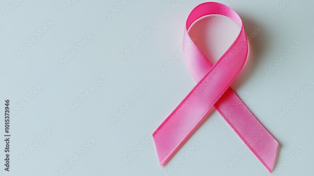 Pink ribbon, symbol of breast cancer awareness and support, against a white background. Represents illness, health, hope, care, and female empowerment in the fight against cancer. Pink ribbon, symbol of breast cancer awareness and support, against a white background. Represents illness, health, hope, care, and female empowerment in the fight against cancer.