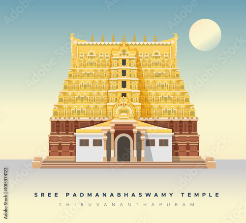 Sree Padmanabhaswamy Temple - Thiruvananthapuram - Stock Illustration