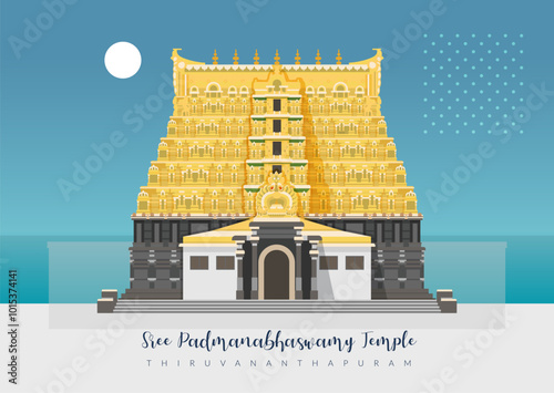 Sree Padmanabhaswamy Temple - Thiruvananthapuram - Stock Illustration