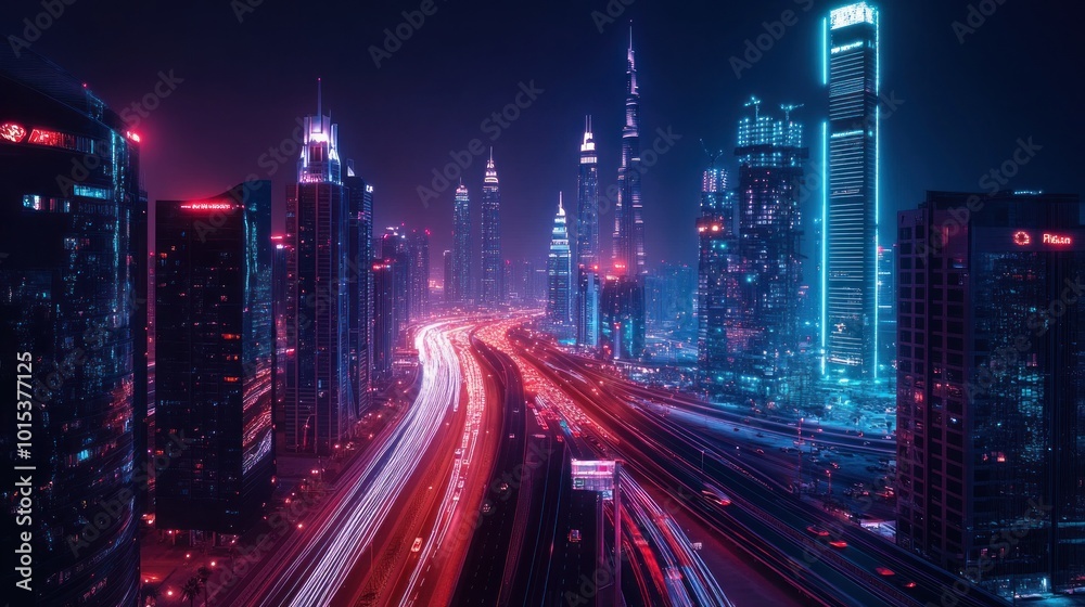 Night Lights of Dubai Skyline