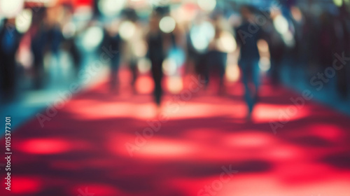 A blurry background filled with famous people walking the red carpet.