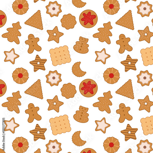 Pattern with delicious cookies of different shapes.eps