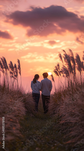 Serene Autumn Vibes with a Couple Among Reeds photo