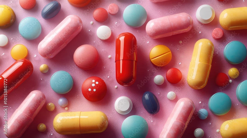 background filled with an array of medications showcasing colorful pill bottles tablets and capsules highlighting the theme of health and wellness in a visually engaging manner background filled with an array of medications showcasing colorful pill bottles tablets and capsules highlighting the theme of health and wellness in a visually engaging manner