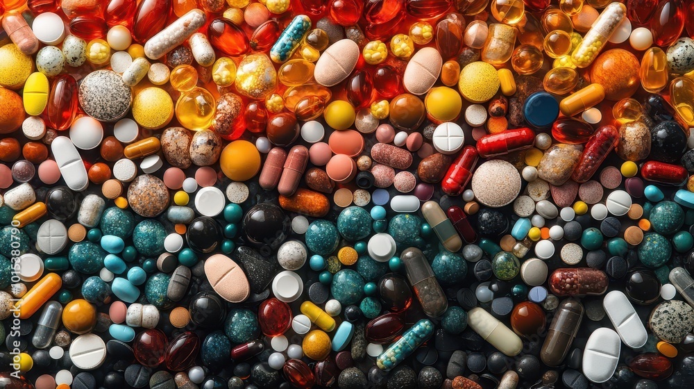 background filled with an array of medications showcasing colorful pill bottles tablets and capsules highlighting the theme of health and wellness in a visually engaging manner background filled with an array of medications showcasing colorful pill bottles tablets and capsules highlighting the theme of health and wellness in a visually engaging manner