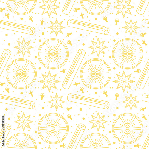 Seamless vector illustration print with ingredients for making mulled wine holiday autumn winter mood wallpaper Christmas background 