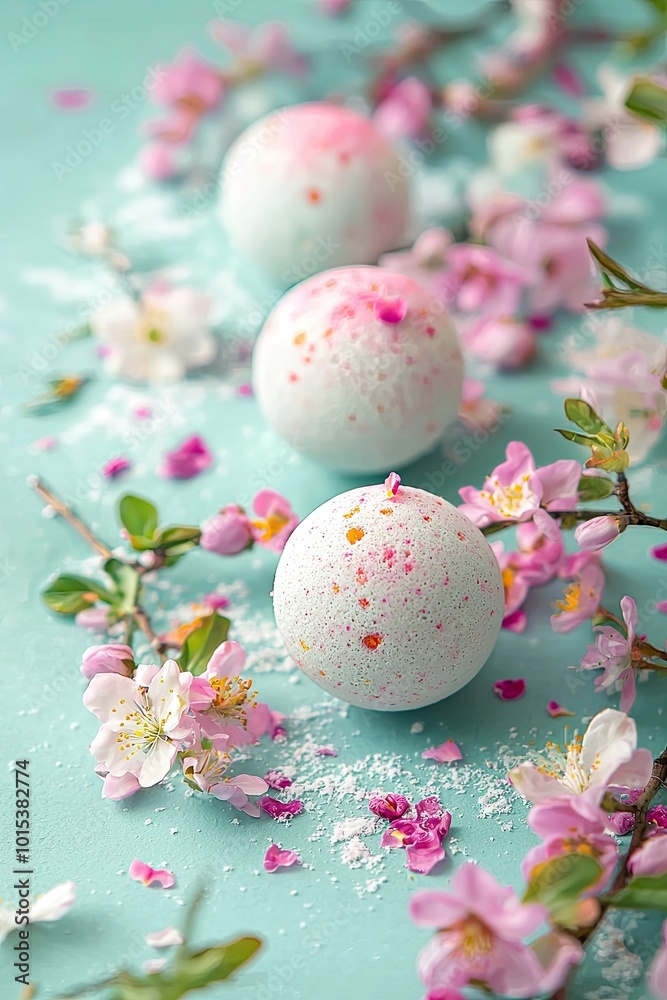 bath bombs with the smell of different flowers. Selective focus bath bombs with the smell of different flowers. Selective focus