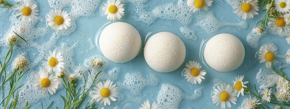 bath bombs with the smell of chamomile flowers. Selective focus bath bombs with the smell of chamomile flowers. Selective focus