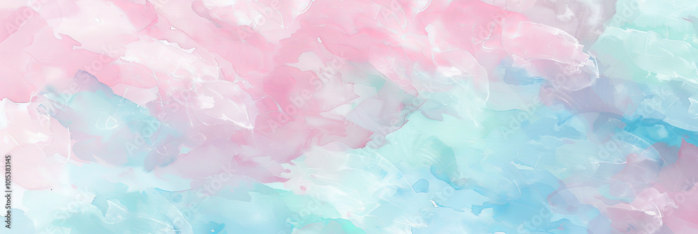Fototapeta premium Abstract watercolor illustration with pastel pink and blue splashes. Concept of artistic background, creative texture, soft brushstrokes, and soothing visual design. Banner. Copy space