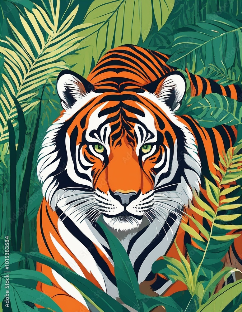 Tiger peering through jungle Tiger peering through jungle