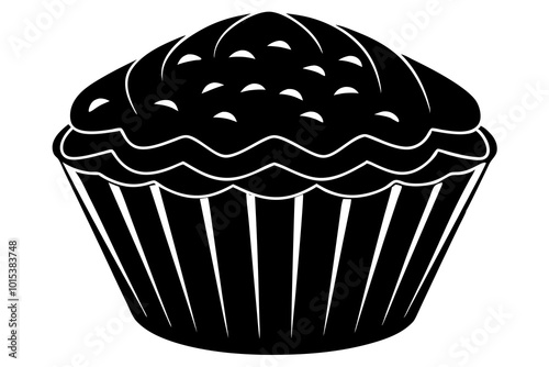 3d food Muffin, silhouette black color vector illustration