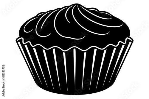 3d food Muffin, silhouette black color vector illustration