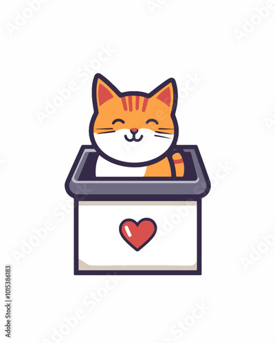 A kitty cat in a box. Cat vector isolated on a white background. 
